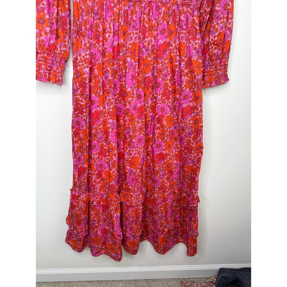 Pink City Prints Poppy Isabel Classic Smocked Floral Midi A-Line Dress Pink S - Picture 11 of 11